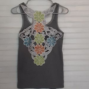 Grey Tank w/ Back Flower Detail